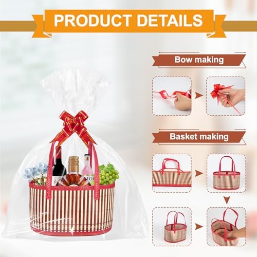 ‌Large Woven Gift Basket with Handles - Empty Bamboo Basket for Gifts (Adults/Wine/Christmas) (RED, 6PC SMALL) - Image 3