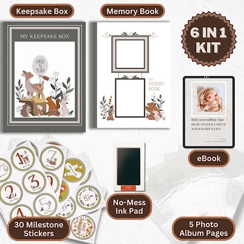 Baby Memory Book with Keepsake Box & Monthly Baby First Milestone Stickers - Gender Neutral First Year Scrapbook Journal - Baby Photo Album for Boys - Baby Book Keepsake, Baby Milestone Book - Image 2