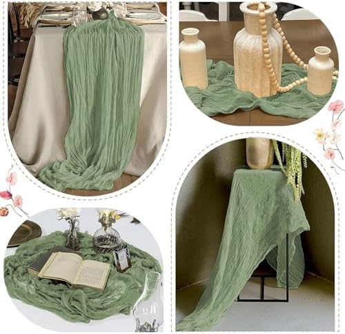 25 Pack Sage Green Cheesecloth Table Runner 17 x 108 Inch Gauze Table Runner Fabric Semi Sheer Cheese Cloth Table Runner Bulk for Rustic Romantic Wedding Baby Shower Table Decoration - Image 6