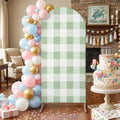 Spring Green Plaid Arch Backdrop Cover 6.6 FT, Simple Art Green Gingham Striped Wedding Arch Cover Stretchy Backdrop Stands Covers for Birthday Bridal Party Celebration Ceremony Banquet Decor by Unknown