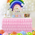 Jeloris Mermaid Tulle Table Skirt for Rectangle or Round Table Tutu Chiffon Tablecloth for Birthday, Baby Shower, Wedding, Party Decoration (Pink, L 9ft, H 30in) - Image 5