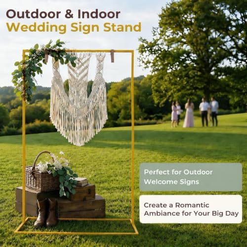 Wedding Welcome Sign Stand, 50" Standard Height - Gold Metal Sign Holder with 6 Leather Straps, Easel Stand for Seating Charts & Event Décor - Image 3