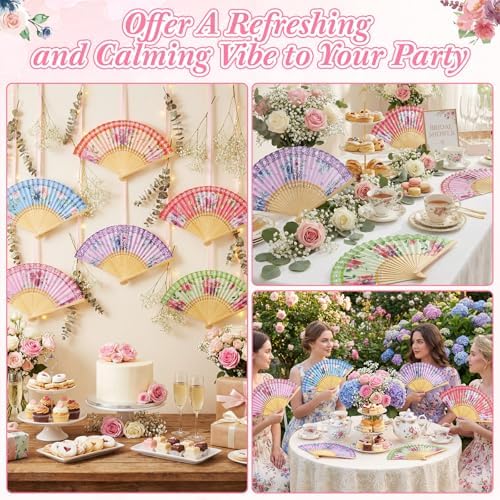 Briwooody 48 Set Floral Folding Hand Fans Bulk Vintage Floral Paper Fan with Organza Bags Retro Wedding Favors for Guests for Garden Bridal Shower Supplies Bridesmaid Gifts Tea Party Decorations - Image 6