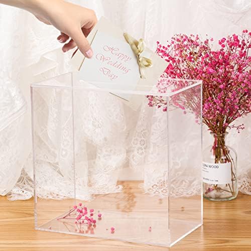 Fowecelt Clear Acrylic Wedding Card Box Large DIY Card Box Blank No Print for Wedding Reception Graduation Party Bridal Shower Keepsake Party Favor Cosmetic Home Decor (10 x10 x 5.5 Inch) - Image 5