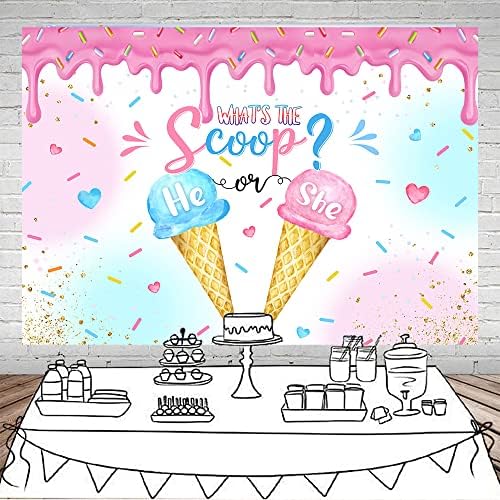 Mocsicka Ice Cream Gender Reveal Backdrop What's The Scoop Background Summer He or She Gender Reveal Party Decorations Banner Photo Studio Props (8x6ft) - Image 2