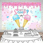 Mocsicka Ice Cream Gender Reveal Backdrop What's The Scoop Background Summer He or She Gender Reveal Party Decorations Banner Photo Studio Props (10x6.5ft) - Image 2