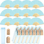 Roowest 50 Pack Paper Folding Fans Bamboo Wedding Favors, Blue by Roowest