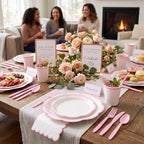350 Pcs Pink Rim Paper Plates and Napkins Party Supplies - Image 4