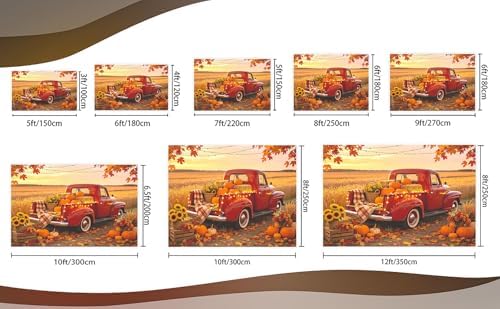 Fall Farm Backdrop, Vintage Red Truck with Pumpkins Photo Background, 9x6FT - Image 7