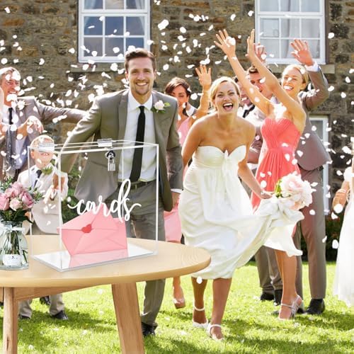 Hooqict Clear Acrylic Card Box with Lock and Slot, Thick DIY Wedding Gift Card Box for Party, Graduation, Wedding Reception, Retirement, Bridal or Baby Shower, Raffle Ticket Money Envelope Holder - Image 4