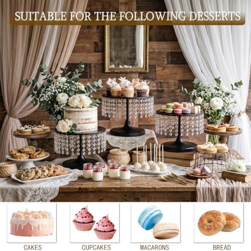 Metal Cake Stand Set with Crystal Pendants - Elegant Dessert Table Display for Weddings, Birthday Parties, Baby Showers, Events - Sturdy Crystal Bling Cupcake Stands for Pastries, Sweets, Decorations (Black, 2 PCS-L) - Image 4
