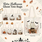 Shinylin 8 Pcs Halloween Boho Wildflower Ghost Tote Bags Trick or Treat - Image 4