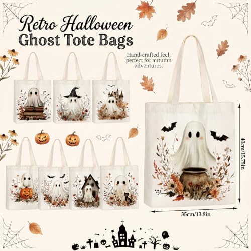 Shinylin 8 Pcs Halloween Boho Wildflower Ghost Tote Bags Trick or Treat - Image 4