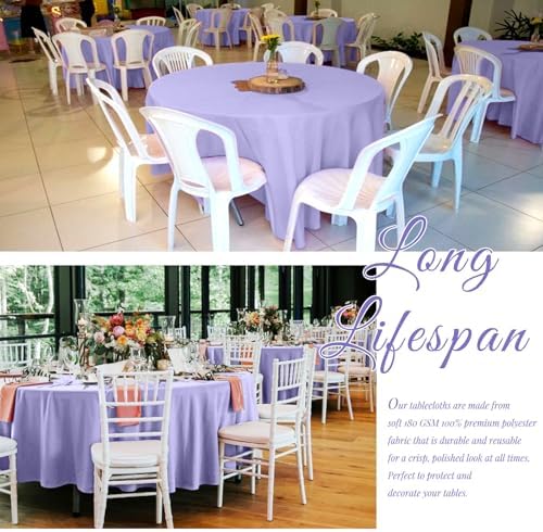 Showgeous 120 Inch Lavender Round Tablecloths, Polyester Table Covers - Image 3