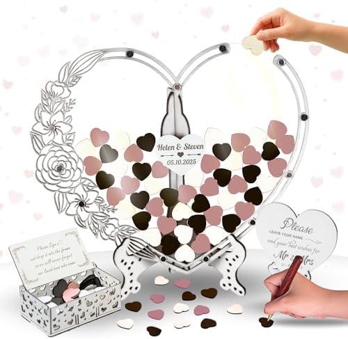 Wedding Guest Book Alternative, Drop Top Frame with Hearts, Rustic Wedding by GIFTSH0PBYHELEN