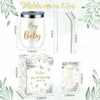Hoolerry 6 Set Baby Shower Cups, 12oz Stainless Steel Tumbler, Greenery - Image 2