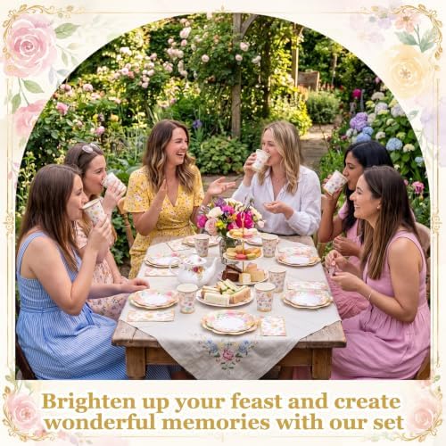 Pickmesh 250 Pcs Garden Blooms Wildflower Disposable Tableware Set Watercolor Floral Paper Plates Napkins and Cups for Wedding Birthday Party Supplies Bridal Baby Shower Engagement, Serve 50 Guest - Image 5