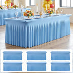 6 pk Baby Blue Spandex Tablecloth 6ft with Ruffle Skirt, Wrinkle Free High Stretch Fitted Tablecloths for 6 Foot Rectangle Tables, Blue Eastic Spandex Table Covers 6ft for Parties Banquet Weddings by ENJOYYOURPARTY