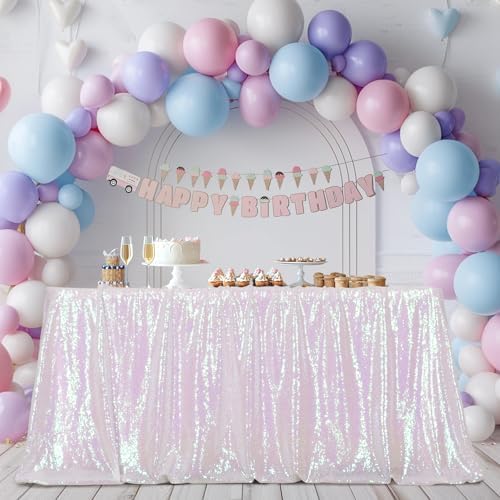 Poise3EHome Iridescent White Sequin Tablecloth 90×156 Inch Rectangle Sparkly Fabric Table Cloth for Birthday Wedding Party Holiday Baby Shower Christmas Decoration - Image 2