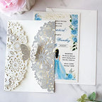 Hosmsua 5.12 x 7.3 50PCS Personalized Silver Laser Cut Butterfly Quinceanera Invitation Cards Hollow Lace Flora Butterfly Invitations for Quinceañera Wedding invitations (Silver Glitter) - Image 6