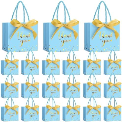 Jetec 45 Pcs Mini Thank You Gift Bag with Handle, Sky Blue/gold by Jetec