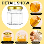 GIVAMEIHF Mini Honey jars-1.5oz,48 pcs Hexagon honey jars with dipper,gold cover,bee pendant,Gold Gift Bags,rope,Thank-You Tags,Glass Honey jars with lids,Baby Shower,Wedding Favors,Party Favors - Image 4
