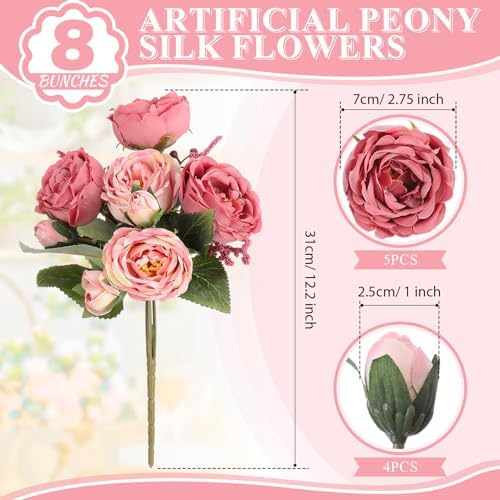 8 Bundles Artificial Peony Centerpiece Flowers,Dark Pink - Image 2