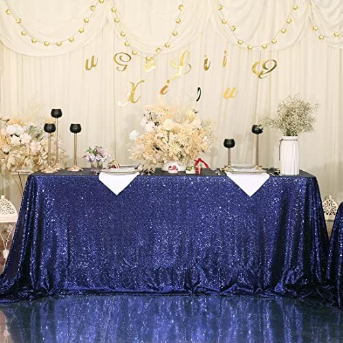 SquarePie Sequin Tablecloth 60x120 Inch Navy Blue for Wedding Party - Image 2