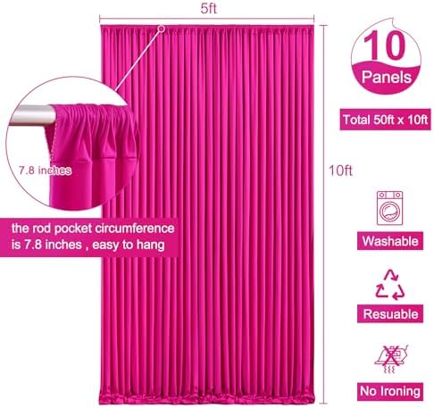 50ft x 10ft Wrinkle Free Hot Pink Wedding Backdrop Curtains for Party Bridal Shower Reception Decorations Hot Pink Fabric Curtain Backdrops Drapes for Photography Baby Shower Birthday Background - Image 5