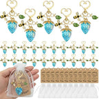 20 Sets Strawberry Keychains with Enamel Bee and Leaf Charms, Clear Blue by Ycchensying