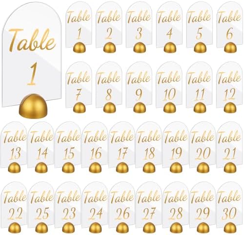 AceOrbit 30 Pack Acrylic Table Numbers 1-30 Gold with Stands,Arch by Unknown