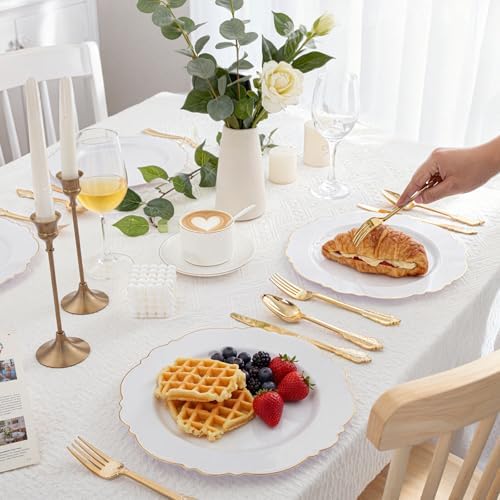WDF 300 Pieces Gold Plastic Silverware Disposable - Heavy Duty Plastic Cutlery - Gold Silverware Sets Includes 100 Forks, 100 Spoons, 100 Knives for Baby Shower/Wedding/Birthday/Party - Image 5