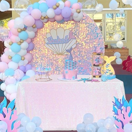 SoarDream Iridescent White Sequin Tablecloth 90"x156" Wedding Table Cloth - Image 4