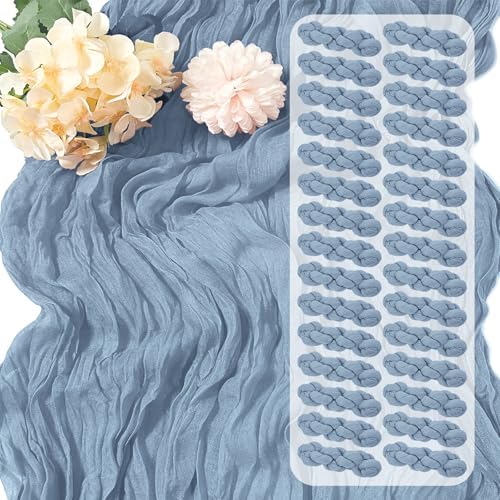 30 Pack Dusty Blue Cheesecloth Table Runner 17 x 108 inch Cheese Cloth Table Runners 9ft Blue Table Runner Rustic Romantic Sheer Gauze Runner for Wedding Party Baby Shower Table Decoration by Yorcari