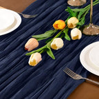 Navy Blue Cheesecloth Table Runner Boho Wrinkled Gauze Table Runners - Image 5