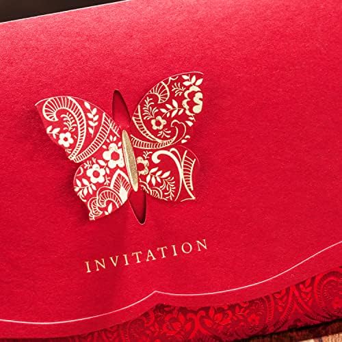 Hosmsua 50PCS Personalized Red Laser Cut Lace Flora Invitations Cards with Gold Butterfly and Envelopes for Bridal Shower Wedding Quinceañera Invitation - Image 7