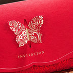 Hosmsua 50pcs Red Laser Cut Lace Flora Invitations Cards with Gold Butterfly and Envelopes for Bridal Shower Wedding Quinceañera Invitation - Image 7