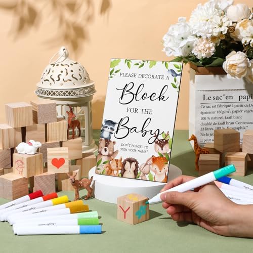 Tatuo 75 Pcs Baby Shower Party Block Games Sign to Decorate,Woodland - Image 5