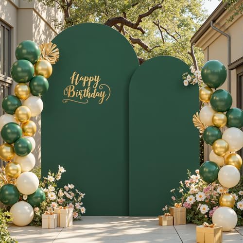 Hunter Green Arch Cover Set of 2-7.2FT, 6FT Christmas Arch Backdrop Cover Spandex Fitted Wedding Arch Stand Covers for Birthday Party Baby Shower Wedding Reception Banquet Photo Background - Image 2
