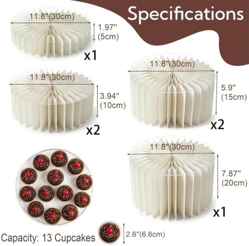 iobiotio Foldable Cake Stand, Reusable Buffet Risers, 6 Pack Round Dessert Stands with Acrylic Tops, Cardborad Display Stands for Weddings, Birthdays, Baby Showers, Parties, Home Decor, White - Image 2