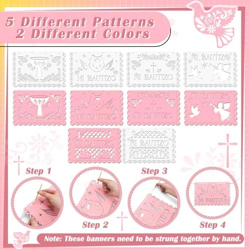 10 Pack 120 ft Pink Mi Bautizo Decoration Papel Picado Cielito Lindo Party - Image 3