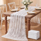 Remagr 6 Pcs White Lace Table Runners 30" x 120" Floral Wedding Decor by Remagr