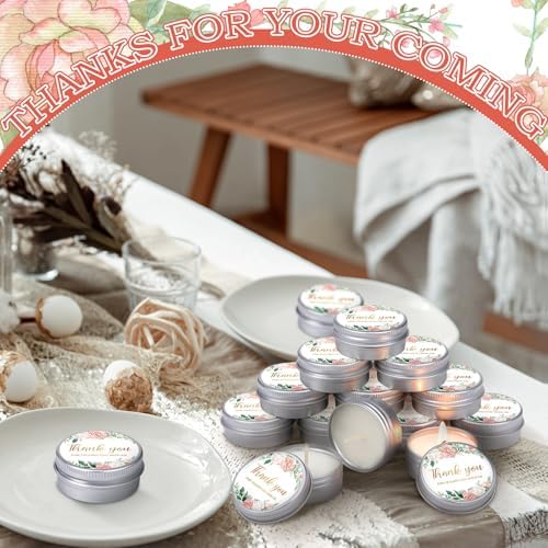 MTLEE 50 Pcs Pink Floral Wedding Candles Gift Favors for Guests 1 Oz - Image 2