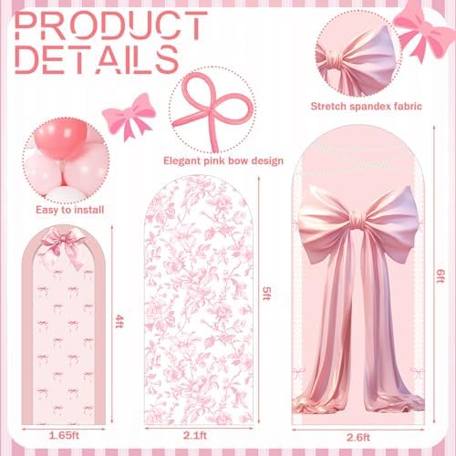 Soulchen 3 Pcs Pink Bows Arch Covers 200 Balloons Pink White 4 5 6 ft - Image 2