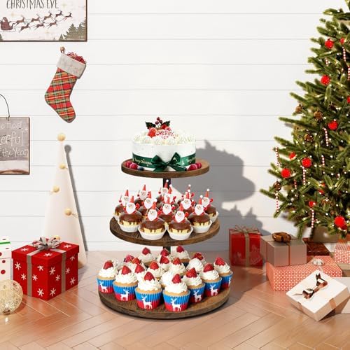 ELITEROO 3 Tier Cupcake Stand for 50 Cupcakes, Rotating Wooden Cake Stand - Image 3