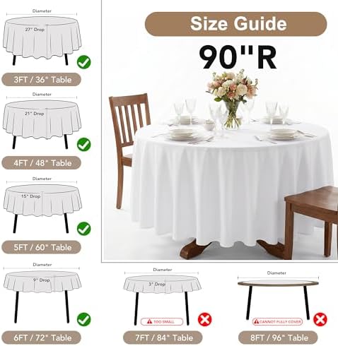 Fitable 6 Pack Ivory Round Tablecloths 90 Inch for 36"-72" Tables - Image 4