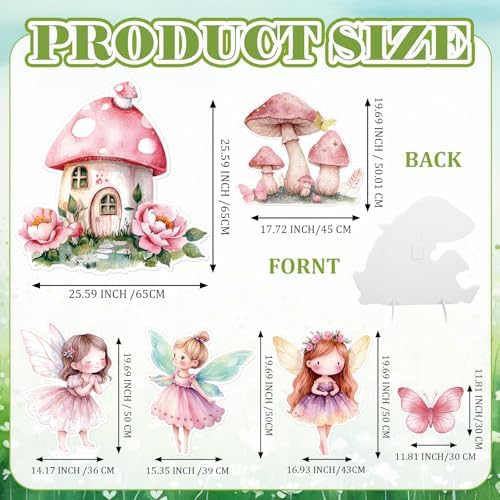 6 Pcs Fairy Wonderland Birthday Party Decoration Mushroom House Baby Shower Decoration Fairy First Birthday Cardboard Cutout Photo Props for Girls Women Party Supplies - Image 3