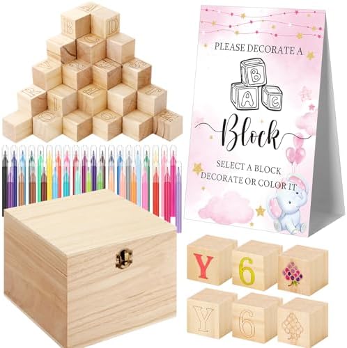 Marsui 136 Pcs Baby Shower Blocks to Decorate Game Kit, Pink Elephant by Marsui