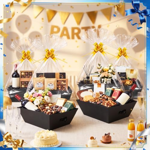 EVELOMO 10 Pack Empty Gift Baskets to Fill - 10" x 8" Large Baskets for Gifts Empty, Sturdy DIY Gifts Baskets Sets with 500g Crinkle Cut Papers for Birthdays Weddings Parties & Holidays (Black) - Image 3