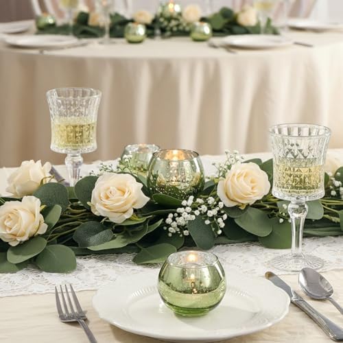 24 Pcs Green Candle Holder for Wedding Decor- Sage Green Mercury Glass Votives for Bridal Shower, Tea Party Table Centerpieces, Vintage Rustic Wedding - Image 5